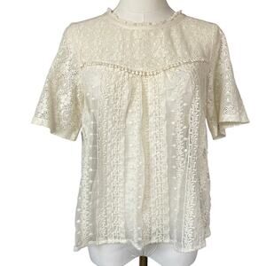 American Eagle Womens Lace Top Y2K Boho Sheer Crochet Fairy Cottage Size Small